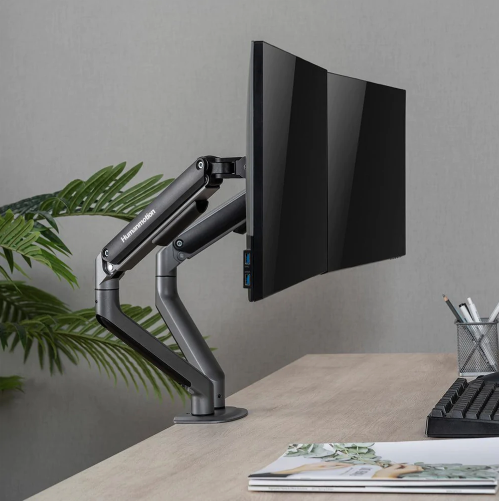 Arm màn hình đôi Human Motion T6 Pro - Dual (Đen - Mới, Full box, Chính hãng)