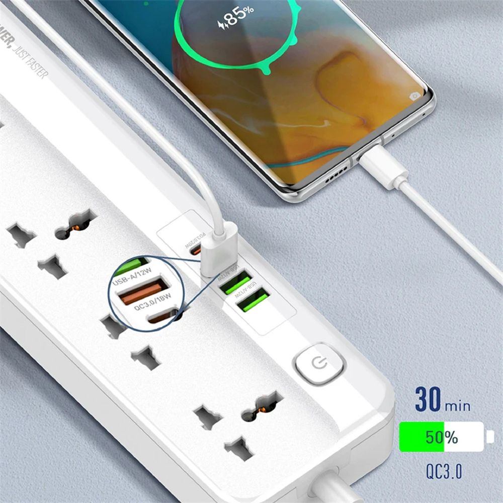 Ổ cắm điện đa năng LDNIO (Output: 5 Ổ Cắm - 3 USB A - 1 USB C - Frost White - Mới, Full box, Nhập khẩu) (SC5415)