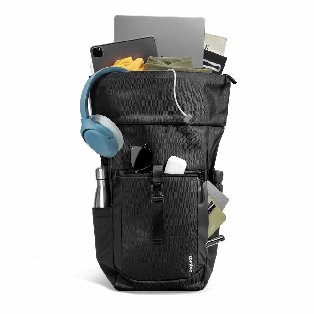 Balo Tomtoc Roll Top Laptop BlackPack Travel Commute Casual DayPack - T61 (Black - Mới, Full box, Chính hãng)
