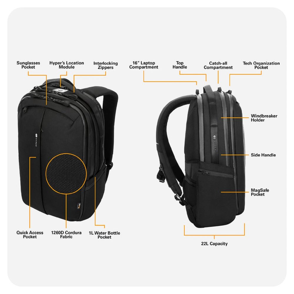 Balo Công Nghệ HYPERPACK Pro With Apple Find My Compatible Location Module (Black - Mới, Full box, Chính hãng)