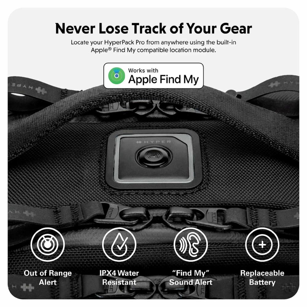 Balo Công Nghệ HYPERPACK Pro With Apple Find My Compatible Location Module (Black - Mới, Full box, Chính hãng)