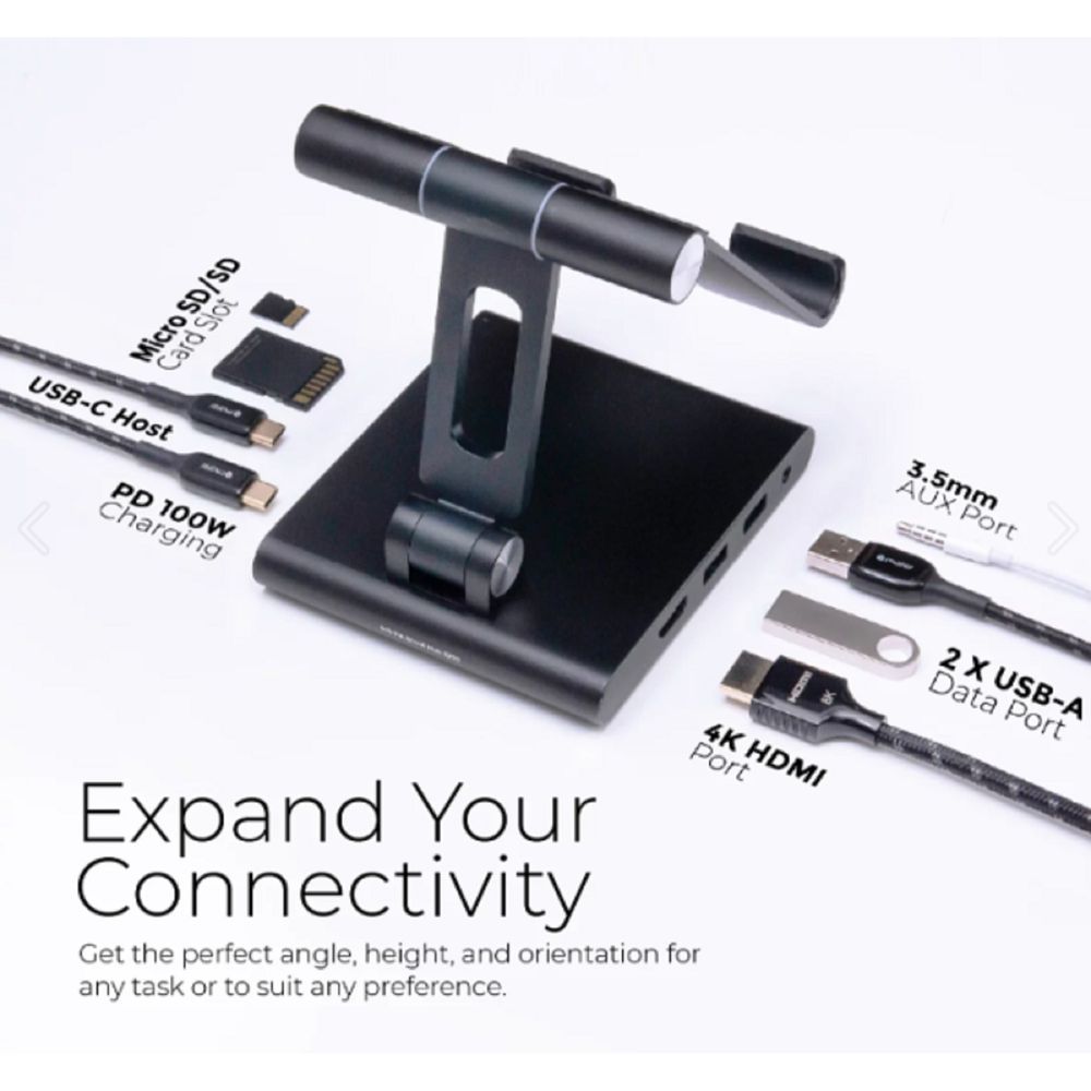 Cổng Chuyển Đổi Mazer Infinite Multimedia 8-in-1 USB-C & Tablet Stand (Black - Mới, Full box, Chính hãng)