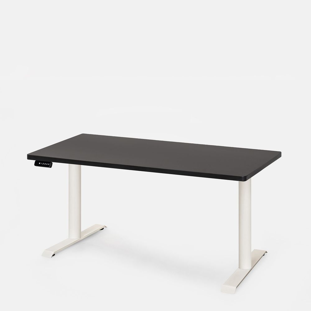 Bàn nâng hạ PULUONG - Oval - By NiceDesign (Cao Cấp) (Mặt bàn đen - 152.4x76.2x2.5cm - Khung trắng - Mới, Full box, Chính hãng) (NDSD23PULU06)