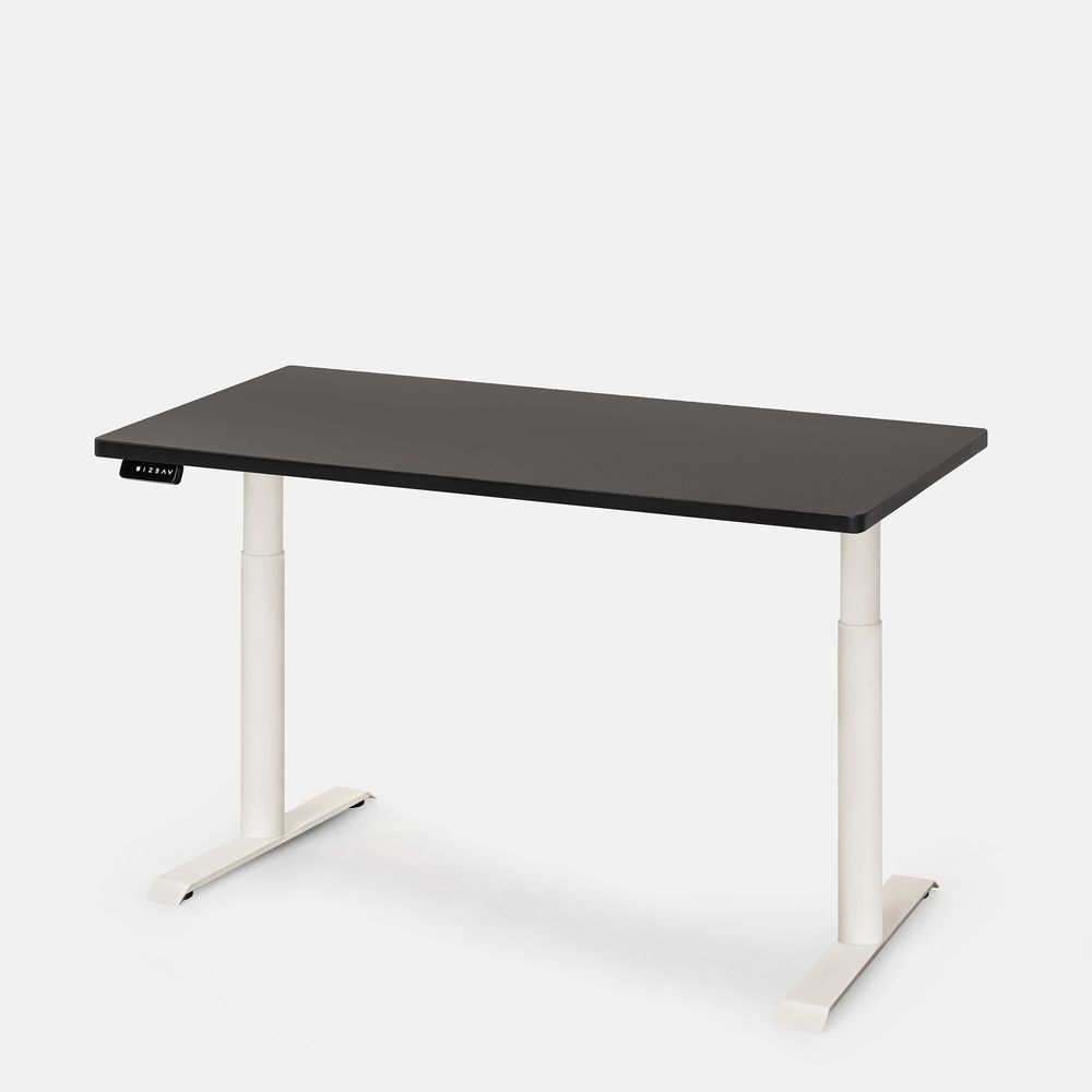 Bàn nâng hạ PULUONG - Oval - By NiceDesign (Cao Cấp) (Mặt bàn đen - 152.4x76.2x2.5cm - Khung trắng - Mới, Full box, Chính hãng) (NDSD23PULU06)