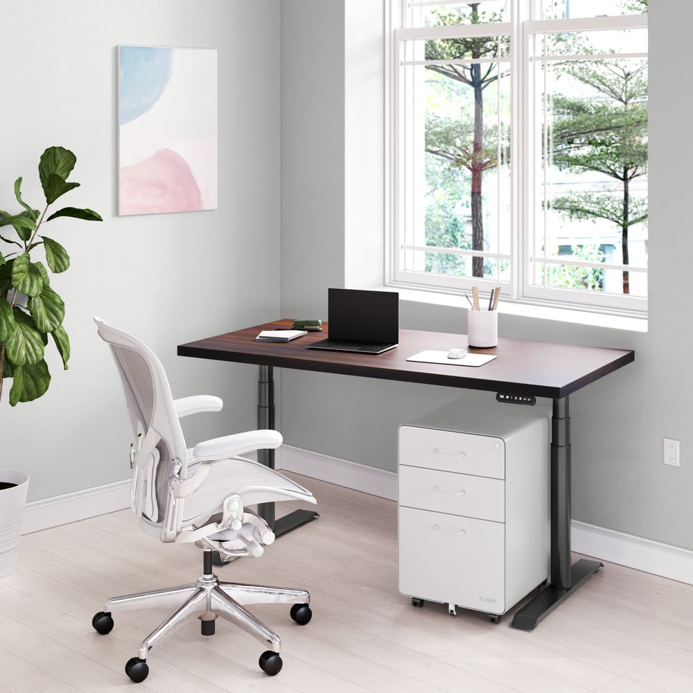 Bàn nâng hạ Cao Cấp FANSI - Oval - By NiceDesign (Cao Cấp) (Vân gỗ óc chó - 152.4x76.2x3.3cm - Khung đen - Mới, Full box, Chính hãng) (NiceDeskOvalPlus03)