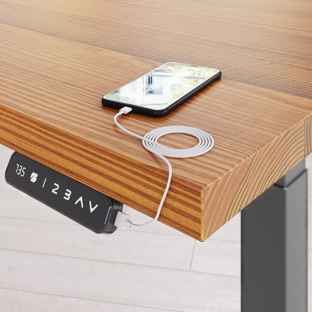 Bàn nâng hạ Cao Cấp LANGBIANG - Square - By NiceDesign (Cao Cấp) (Màu gỗ sáng - 152.4x76.2x3.3cm - Khung đen - Mới, Full box, Chính hãng) (NDSD23LABI07)