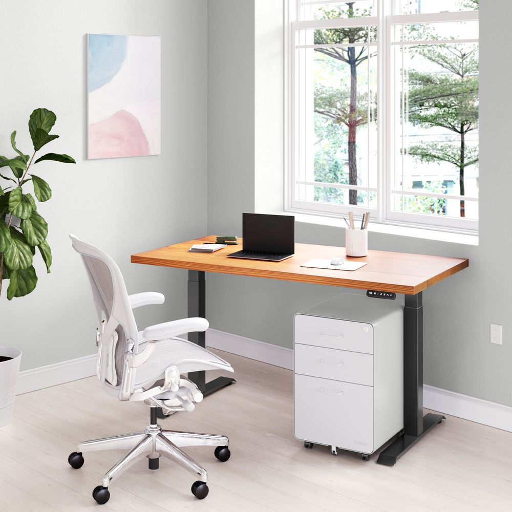 Bàn nâng hạ Cao Cấp LANGBIANG - Square - By NiceDesign (Cao Cấp) (Màu gỗ sáng - 152.4x76.2x3.3cm - Khung đen - Mới, Full box, Chính hãng) (NDSD23LABI07)