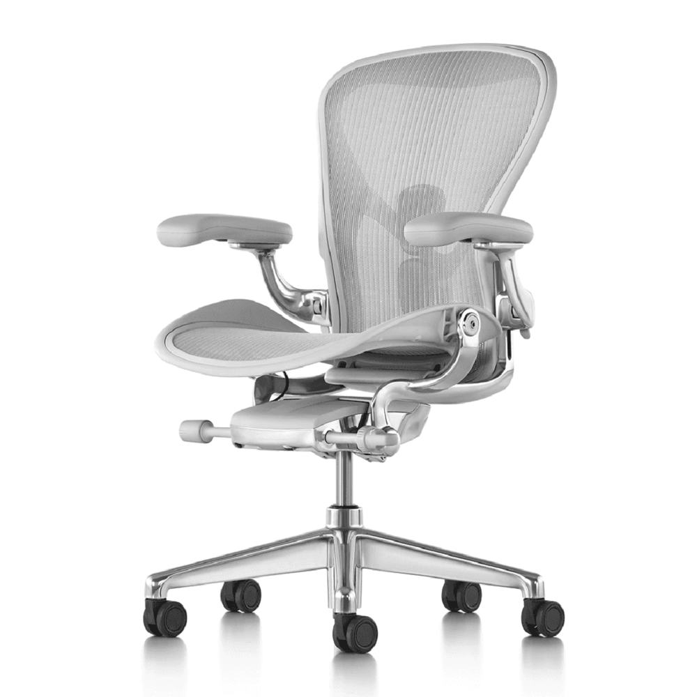 Ghế Công Thái Học Herman Miller Aeron (Size B - Chân Nhôm - White Mineral - Mới, Full box, Nhập khẩu)