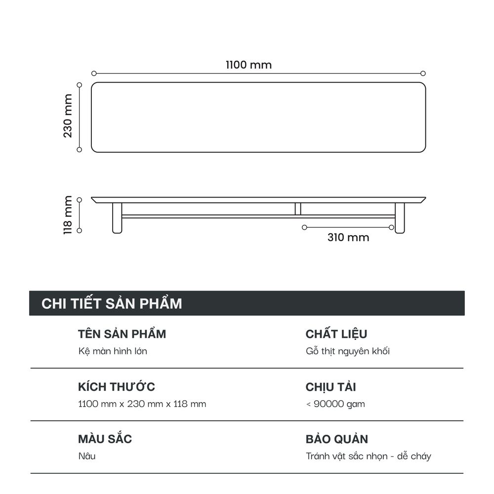 Kệ màn hình Lifted Desk Shelf - Gỗ Sồi Nguyên Khối (1100x230mm - Saddle Brown - Mới, Full box, Chính hãng)