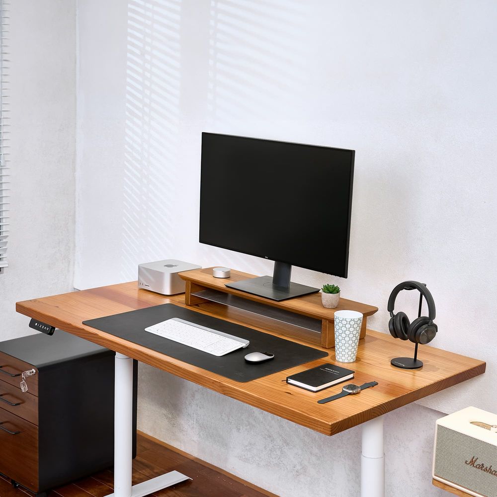 Bàn nâng hạ Cao Cấp LANGBIANG - Oval - By NiceDesgin (Cao Cấp) (Màu gỗ sáng - 152.4x76.2x3.3cm - Khung trắng - Mới, Full box, Chính hãng) (NDSD23LABI01)