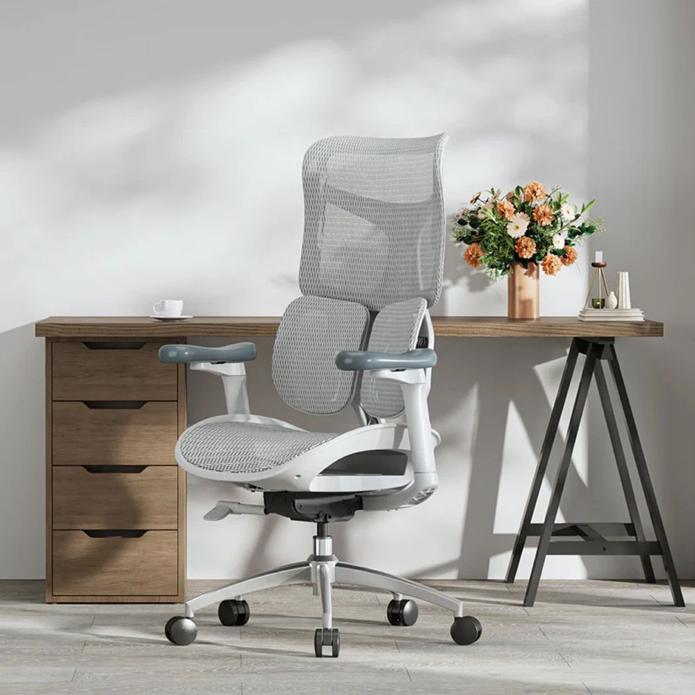 Ghế Công Thái Học Sihoo Doro S100 (Không kê chân - White - Grey - Mới, Full box, Chính hãng)