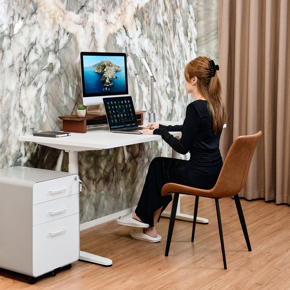 Bàn nâng hạ PULUONG - Oval - By NiceDesign (Cao Cấp) (Mặt bàn trắng - 152.4x76.2x2.5cm - Khung trắng - Mới, Full box, Chính hãng) (NDSD23PULU08)