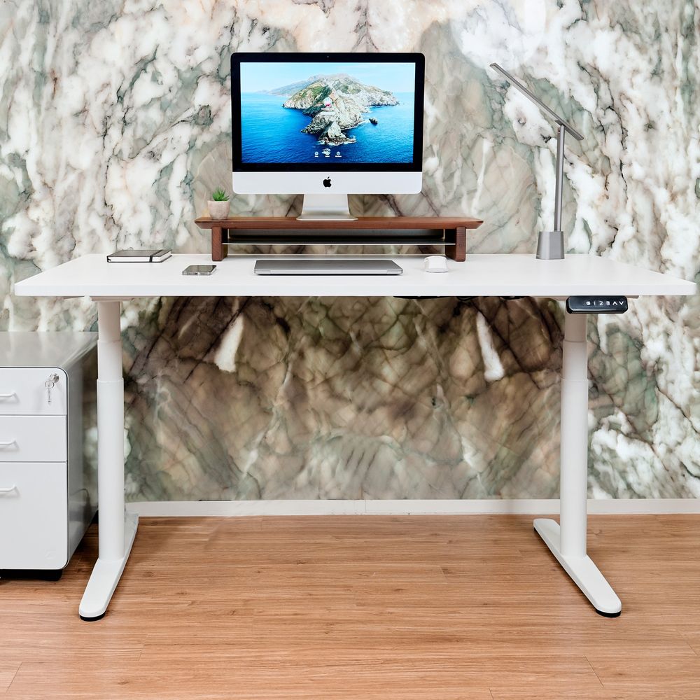 Bàn nâng hạ PULUONG - Oval - By NiceDesign (Cao Cấp) (Mặt bàn trắng - 152.4x76.2x2.5cm - Khung trắng - Mới, Full box, Chính hãng) (NDSD23PULU08)