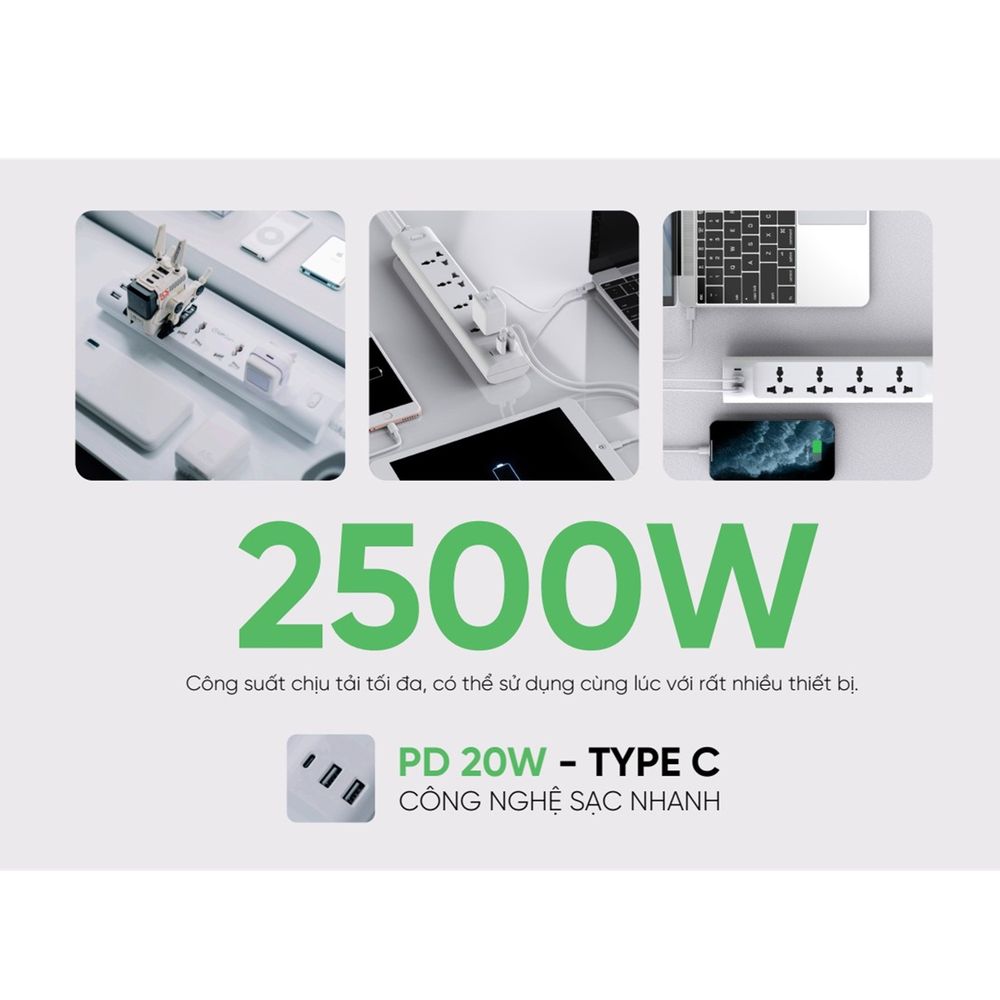 Ổ cắm điện Upgen T2 Pro (Trắng - Mới, Full box, Chính hãng)