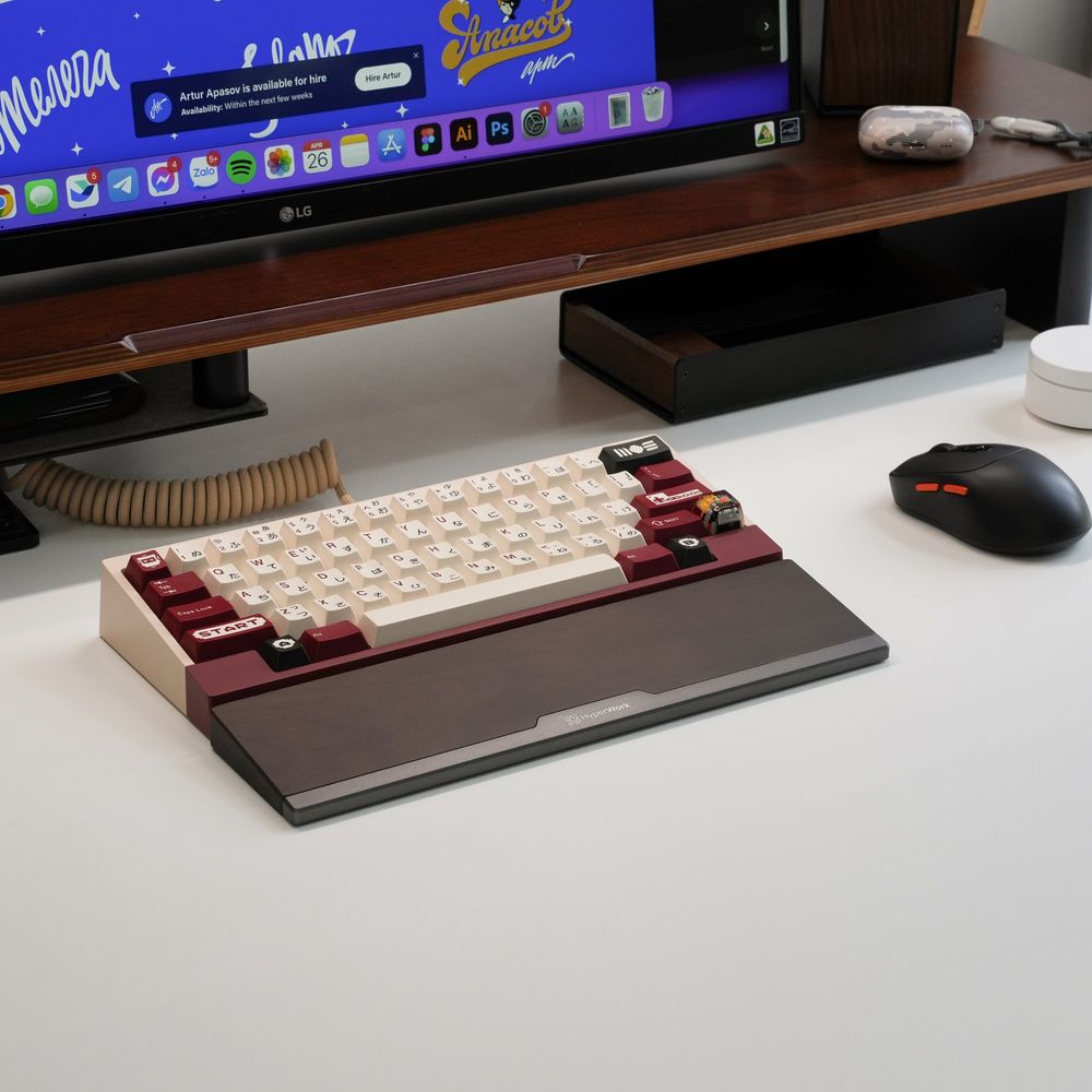 Kê tay bàn phím HyperWork Hybrid - gỗ kết hợp nhôm CNC (36cm - phù hợp layput TKL - Walnut - Black - Mới, Full box, Chính hãng)