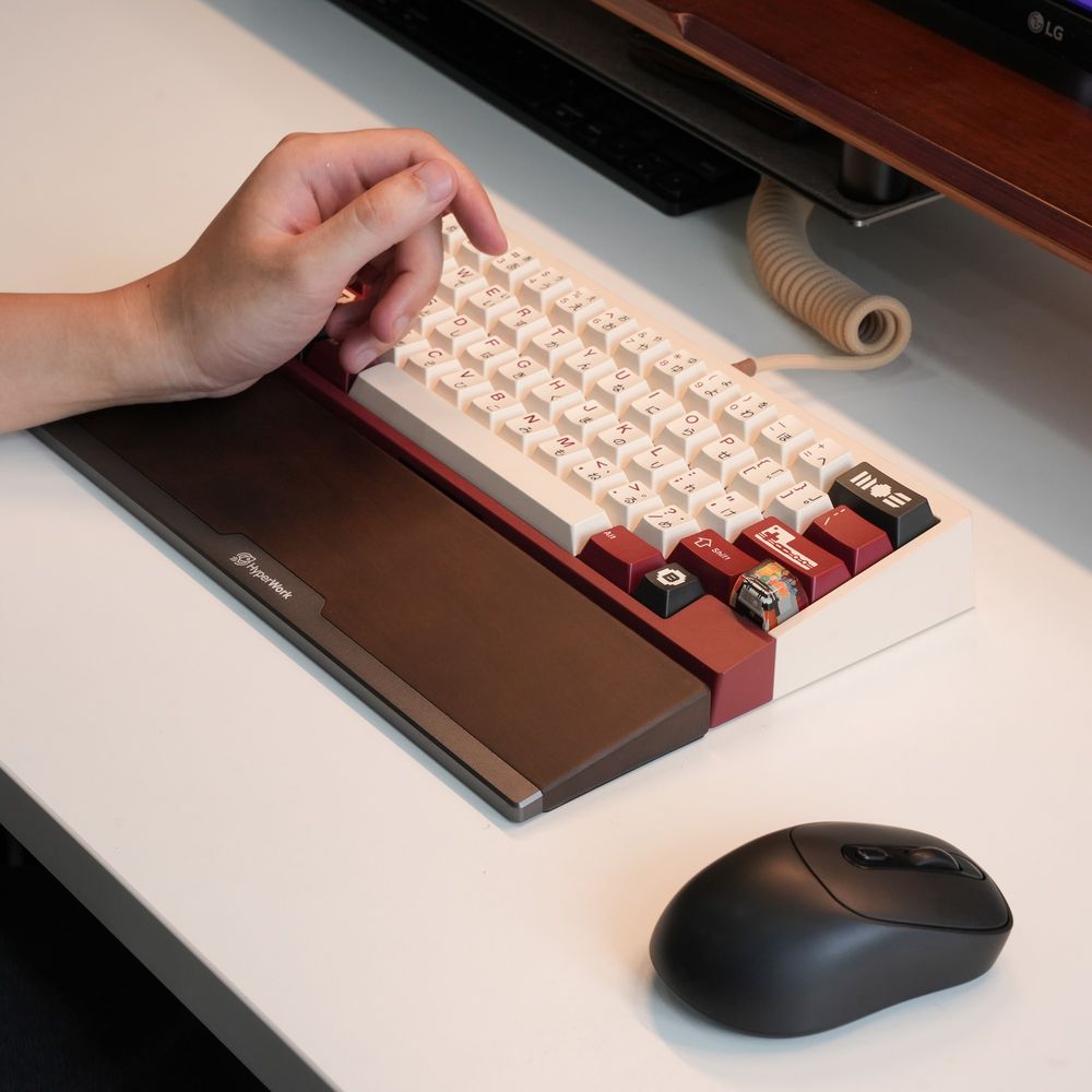 Kê tay bàn phím HyperWork Hybrid - gỗ kết hợp nhôm CNC (36cm - phù hợp layput TKL - Walnut - Black - Mới, Full box, Chính hãng)