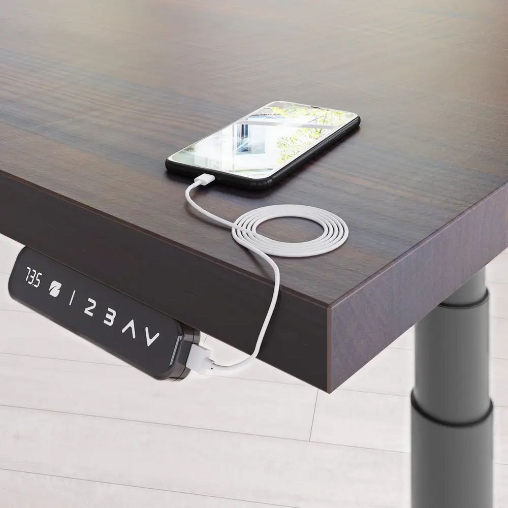 Bàn nâng hạ Cao Cấp FANSI - By NiceDesign (Cao Cấp) (Vân gỗ Óc Chó - 152.4x76.2x3.3cm - Khung tròn đen - Outlet, Chính hãng) (NDSD23FANS03)