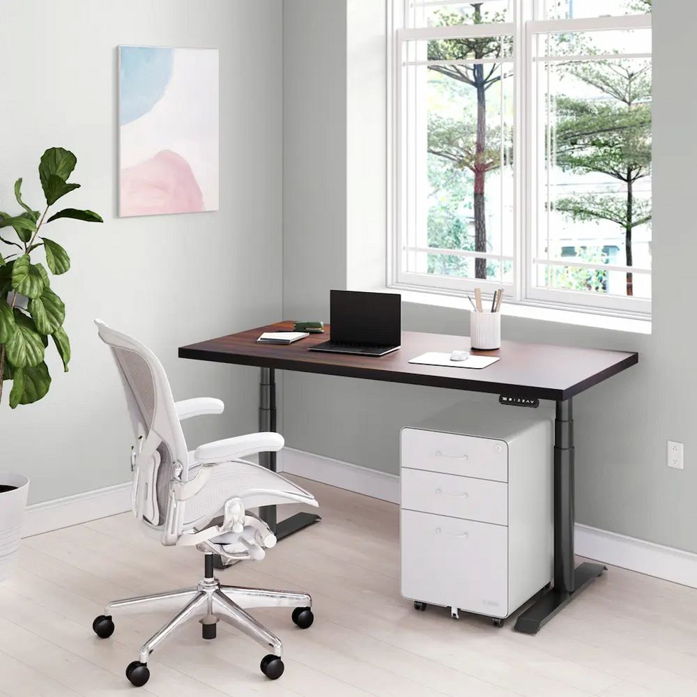 Bàn nâng hạ Cao Cấp FANSI - By NiceDesign (Cao Cấp) (Vân gỗ Óc Chó - 152.4x76.2x3.3cm - Khung tròn đen - Outlet, Chính hãng) (NDSD23FANS03)
