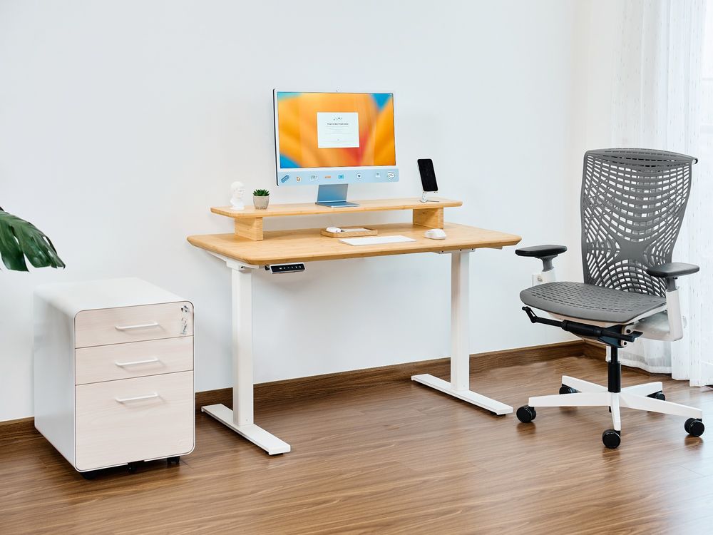 Bàn nâng hạ Bamboo - By NiceDesign (Mặt bàn 120x60x3.2cm - Khung trắng - Mới, Full box, Chính hãng) (NDSD24EDBA02)