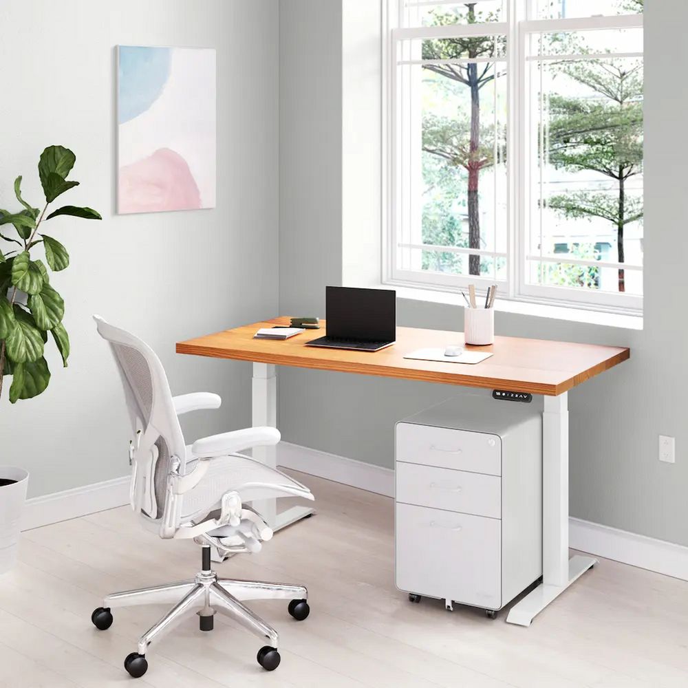 Bàn nâng hạ Cao Cấp FANSI - By NiceDesign (Cao Cấp) (Tần bì nguyên bản - 152.4x76.2x3.3cm - Khung vuông trắng - Outlet, Chính hãng) (NDSD23FANS14)