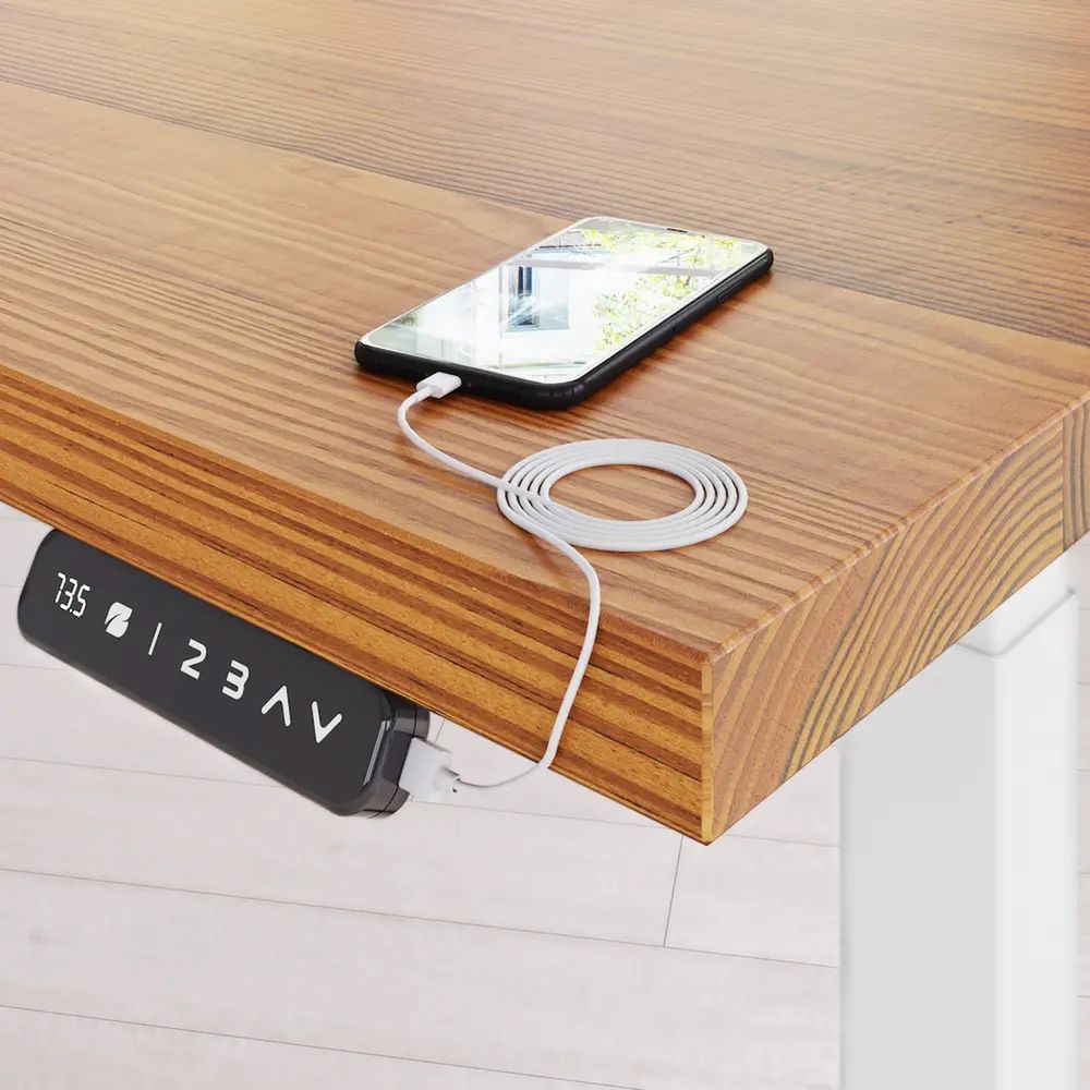 Bàn nâng hạ Cao Cấp FANSI - By NiceDesign (Cao Cấp) (Vân gỗ sáng - 152.4x76.2x3.3cm - Khung vuông trắng - Outlet, Chính hãng) (NDSD23FANS06)