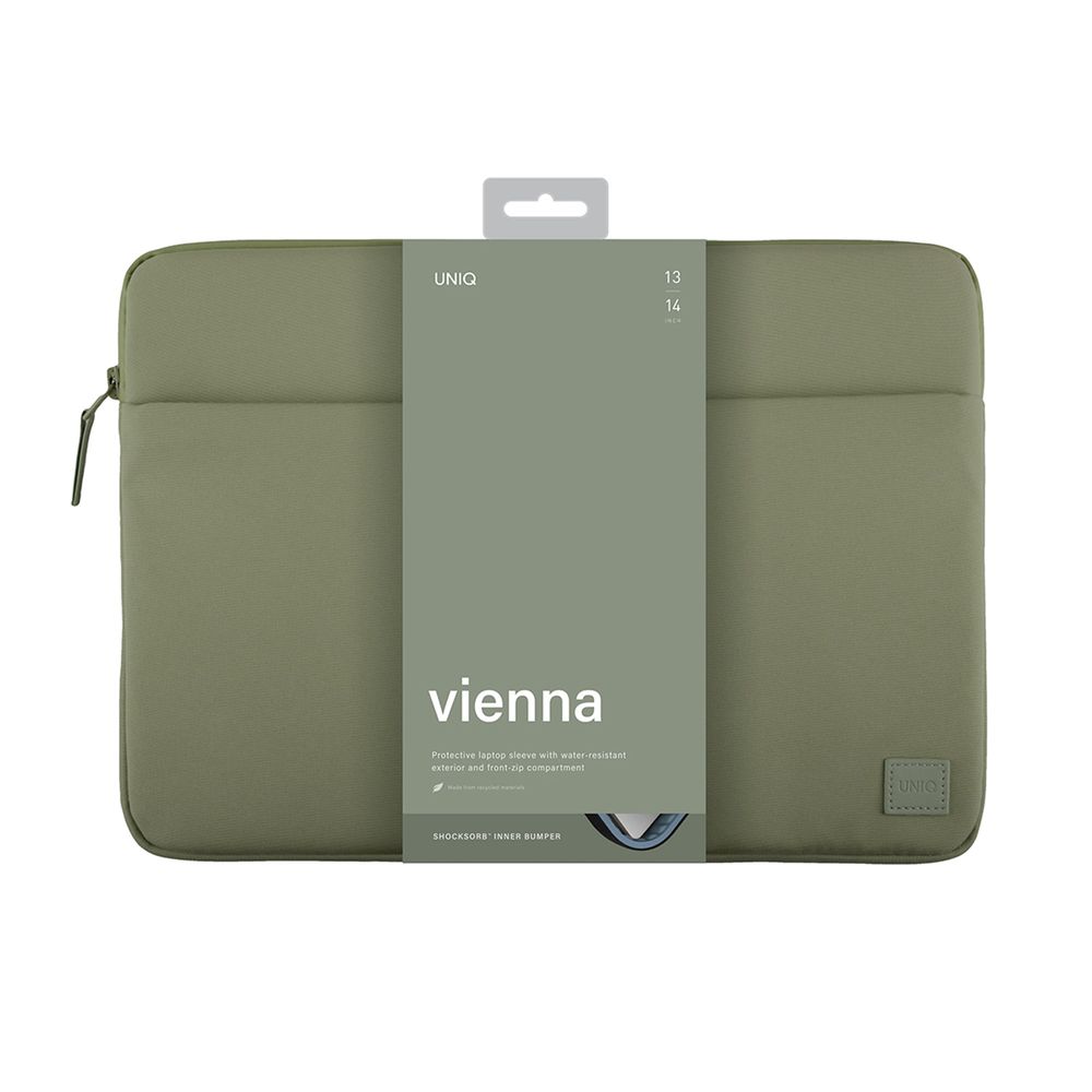 Túi Chống Sốc Laptop UNIQ Vienna (Phù hợp 13-14 inch - Green - Mới, Full box, Chính hãng)