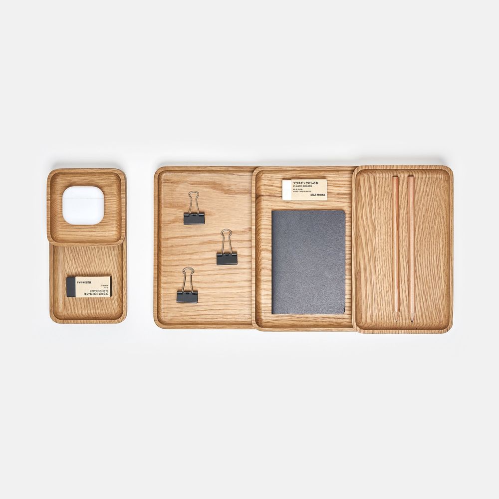 Khay để bàn PolyNeat (Vát) - By NiceDesign (36x20x2cm - Vàng gỗ tự nhiên - Mới, Full box, Chính hãng) (NDTR24PLNE01)