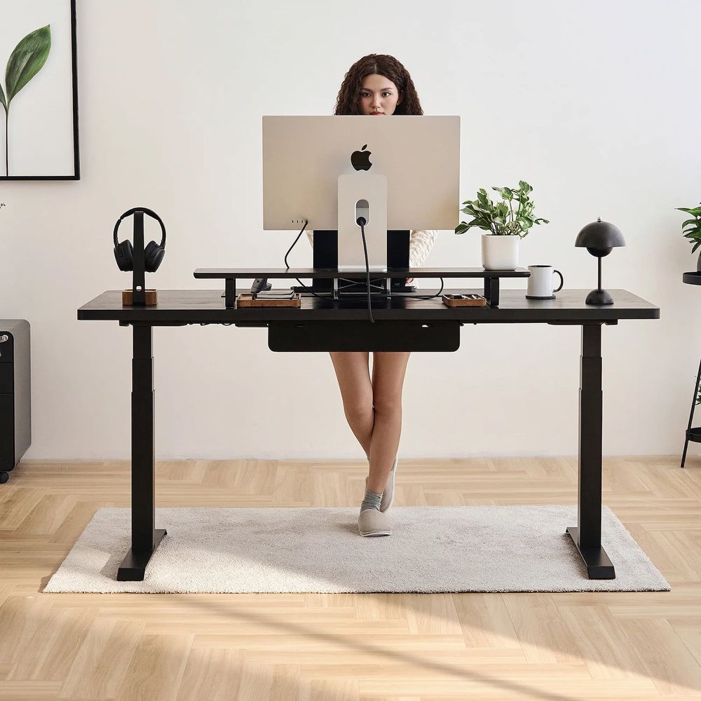 Bàn nâng hạ Noble Grande - By NiceDesign (Khung vuông đen - Dark Oak - Mới, Full box, Chính hãng) (NDSD24GRAN01)