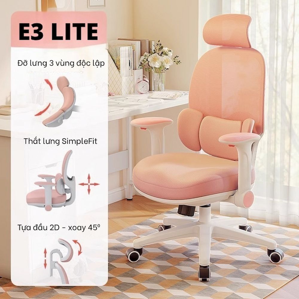 Ghế Công Thái Học Manson E3 Lite (Pink - Mới, Full box, Chính hãng)