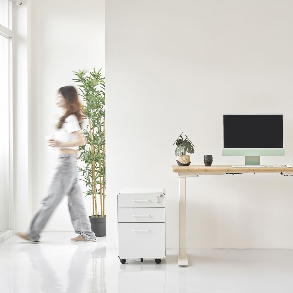 Bàn nâng hạ Edge Bamboo 2.0 - By NiceDesign (140x70cm - Khung trắng - Mới, Full box, Chính hãng)