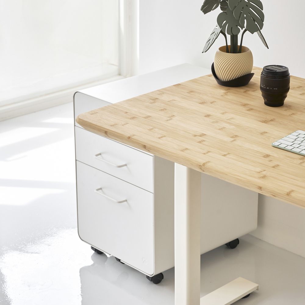 Bàn nâng hạ Edge Bamboo 2.0 - By NiceDesign (140x70cm - Khung trắng - Mới, Full box, Chính hãng)