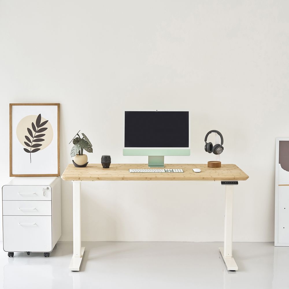 Bàn nâng hạ Edge Bamboo 2.0 - By NiceDesign (140x70cm - Khung trắng - Mới, Full box, Chính hãng)