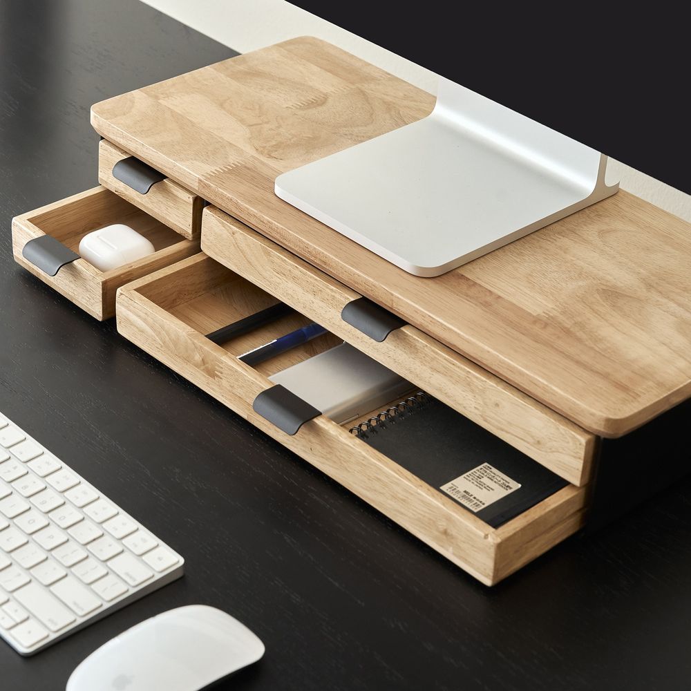 Kệ màn hình ngăn kéo Aura - By NiceDesign (Size L-4 ngăn kéo - White - Natural Rubber - Mới, Full box, Chính hãng)