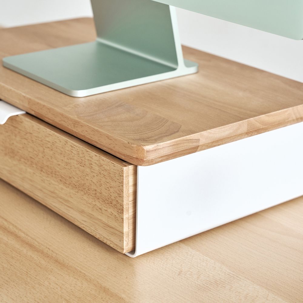 Kệ màn hình ngăn kéo Aura - By NiceDesign (Size M-1 ngăn kéo - White - Natural Rubber - Mới, Full box, Chính hãng)