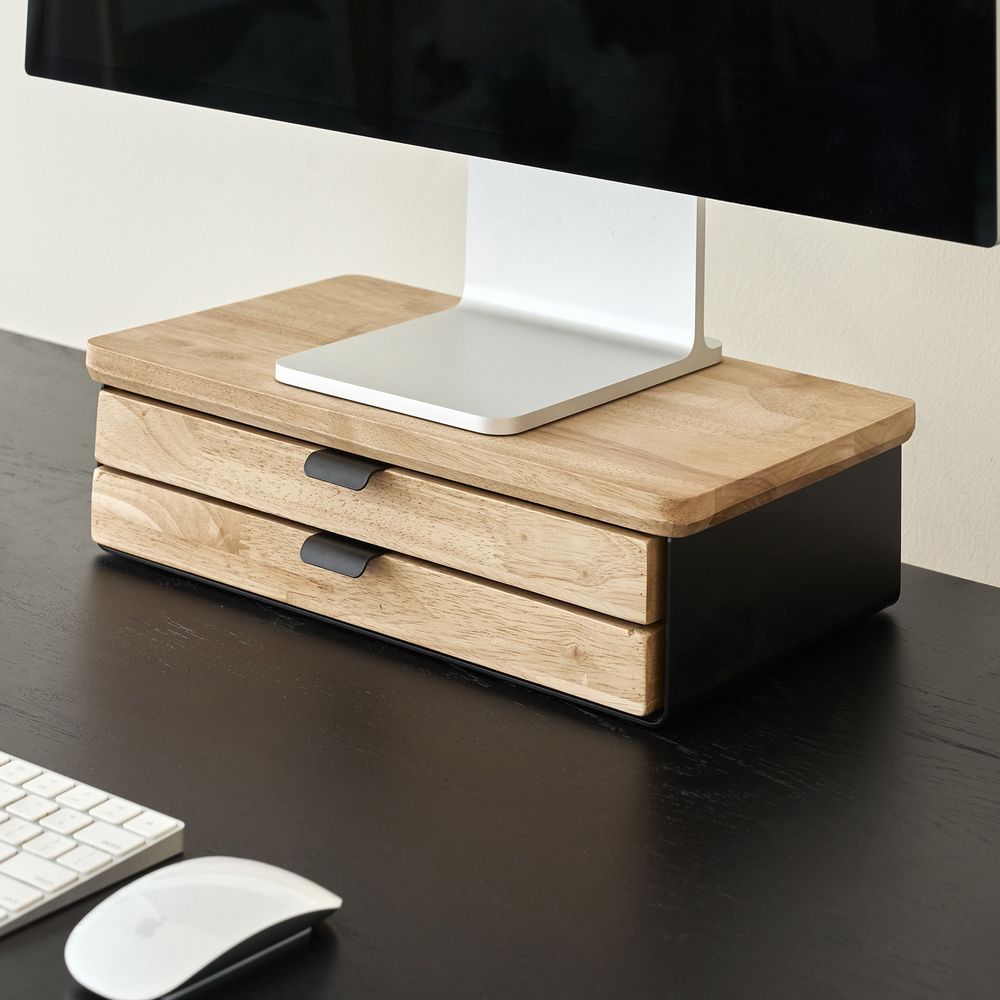 Kệ màn hình ngăn kéo Aura - By NiceDesign (Size M-2 ngăn kéo - Black - Natural Rubber - Mới, Full box, Chính hãng)