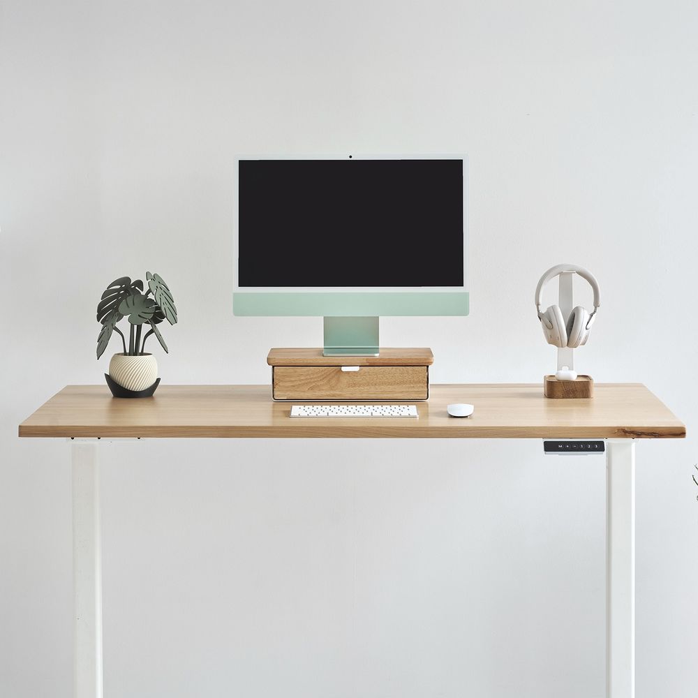 Kệ màn hình ngăn kéo Aura - By NiceDesign (Size M-1 ngăn kéo - White - Natural Rubber - Mới, Full box, Chính hãng)