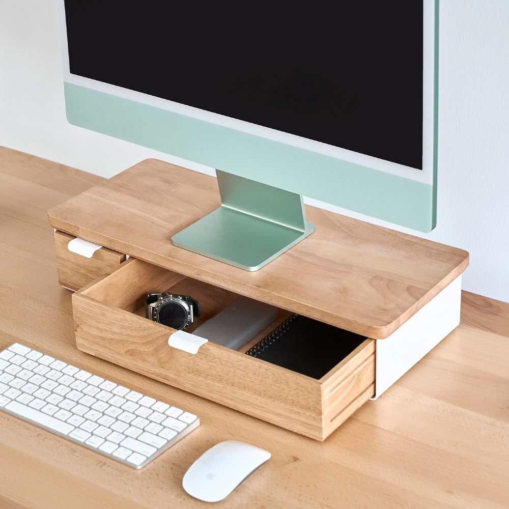 Kệ màn hình ngăn kéo Aura - By NiceDesign (Size L-2 ngăn kéo - White - Natural Rubber - Mới, Full box, Chính hãng)
