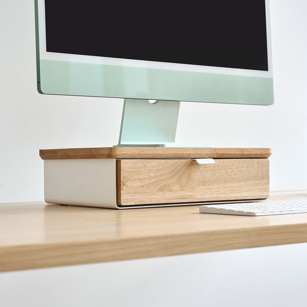Kệ màn hình ngăn kéo Aura - By NiceDesign (Size M-1 ngăn kéo - White - Natural Rubber - Mới, Full box, Chính hãng)