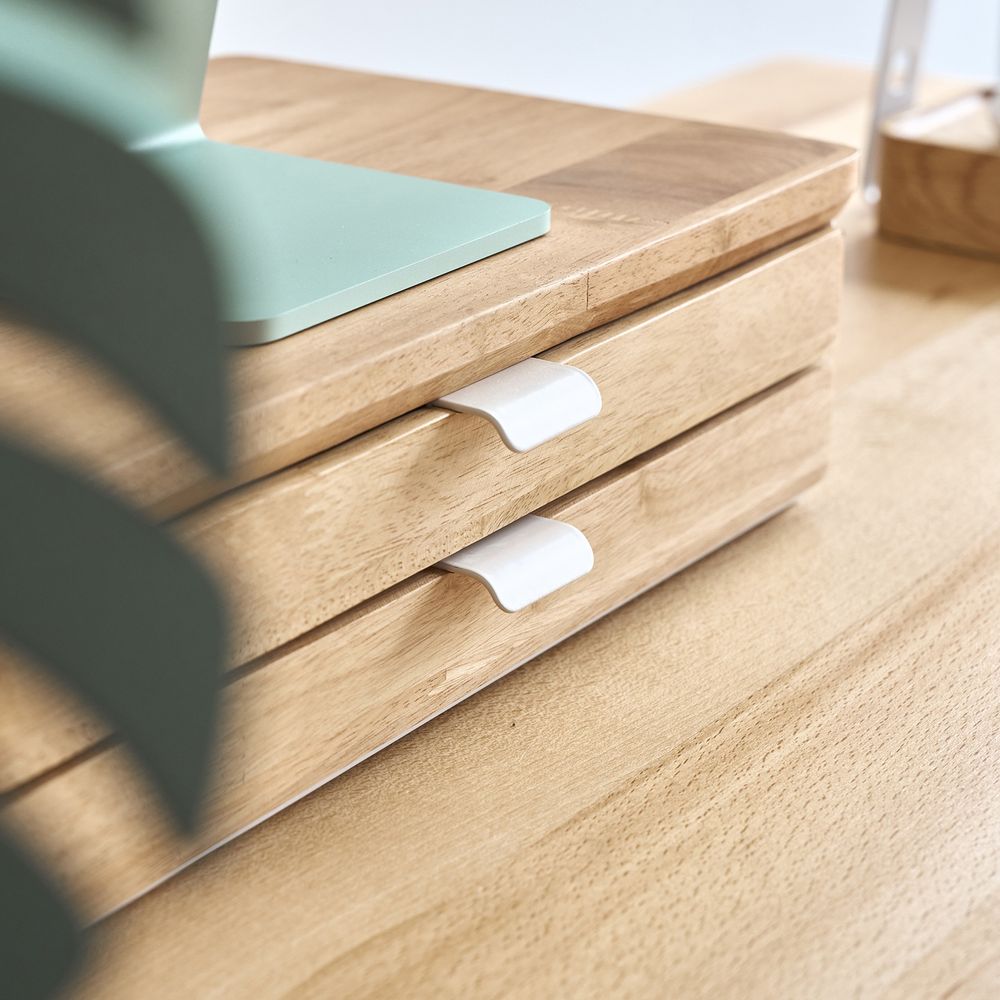 Kệ màn hình ngăn kéo Aura - By NiceDesign (Size L-4 ngăn kéo - White - Natural Rubber - Mới, Full box, Chính hãng)