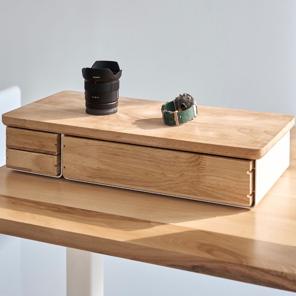 Kệ màn hình ngăn kéo Aura - By NiceDesign (Size L-2 ngăn kéo - White - Natural Rubber - Mới, Full box, Chính hãng)