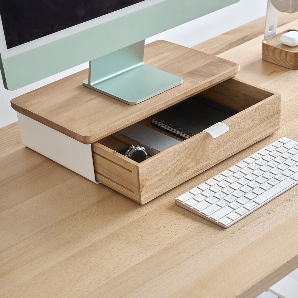 Kệ màn hình ngăn kéo Aura - By NiceDesign (Size M-1 ngăn kéo - White - Natural Rubber - Mới, Full box, Chính hãng)