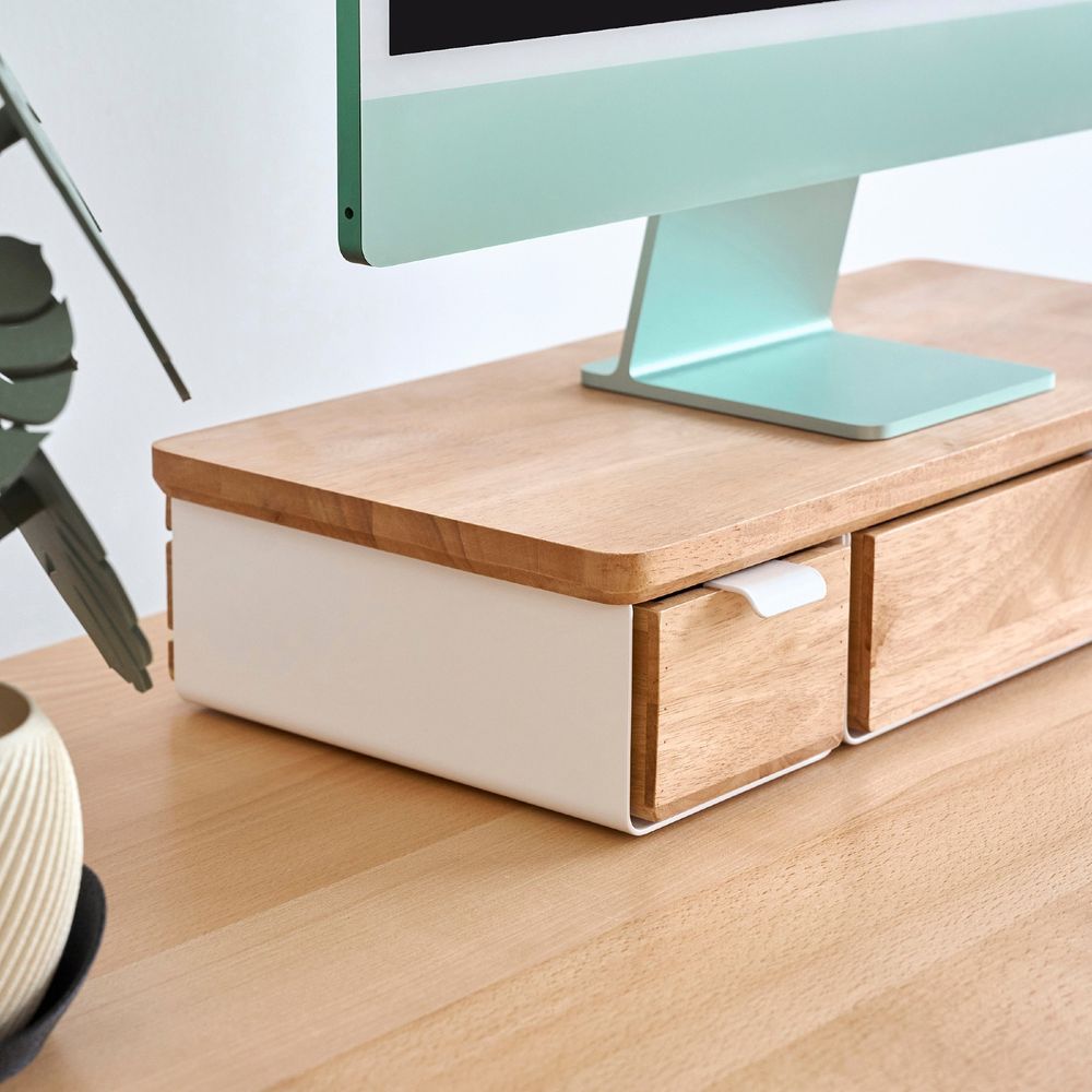 Kệ màn hình ngăn kéo Aura - By NiceDesign (Size L-2 ngăn kéo - White - Natural Rubber - Mới, Full box, Chính hãng)