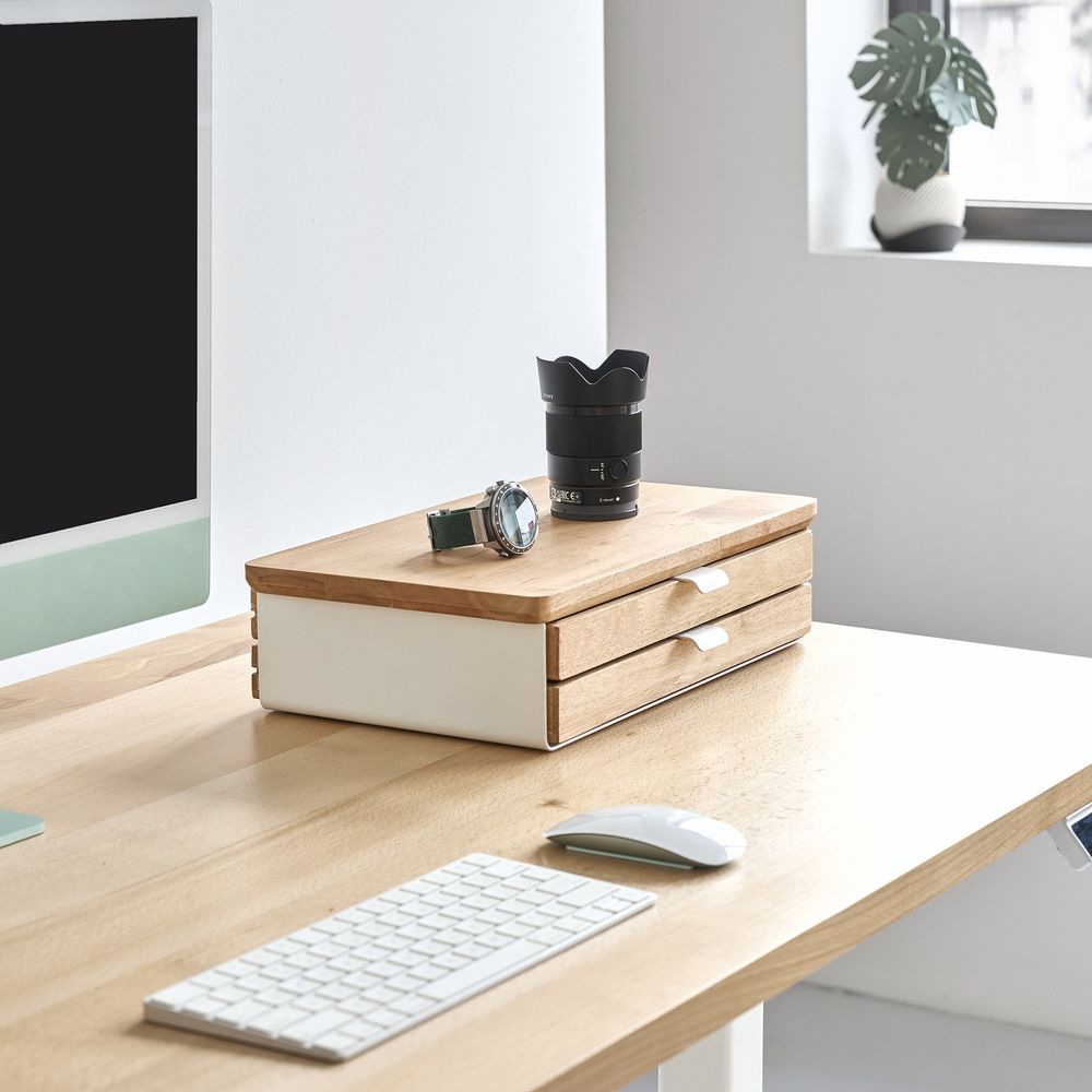 Kệ màn hình ngăn kéo Aura - By NiceDesign (Size M-2 ngăn kéo - White - Natural Rubber - Mới, Full box, Chính hãng)