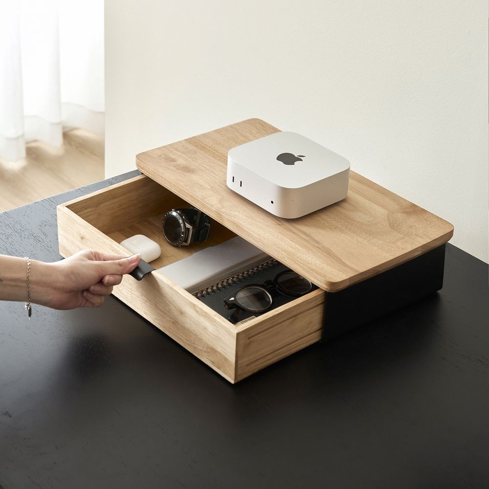 Kệ màn hình ngăn kéo Aura - By NiceDesign (Size M-1 ngăn kéo - Black - Natural Rubber - Mới, Full box, Chính hãng)