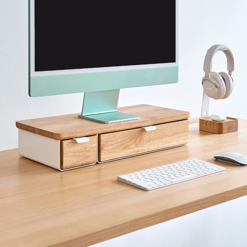 Kệ màn hình ngăn kéo Aura - By NiceDesign (Size L-2 ngăn kéo - White - Natural Rubber - Mới, Full box, Chính hãng)