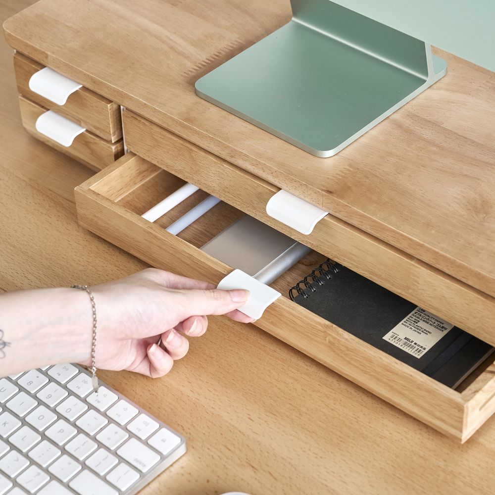 Kệ màn hình ngăn kéo Aura - By NiceDesign (Size M-2 ngăn kéo - White - Natural Rubber - Mới, Full box, Chính hãng)