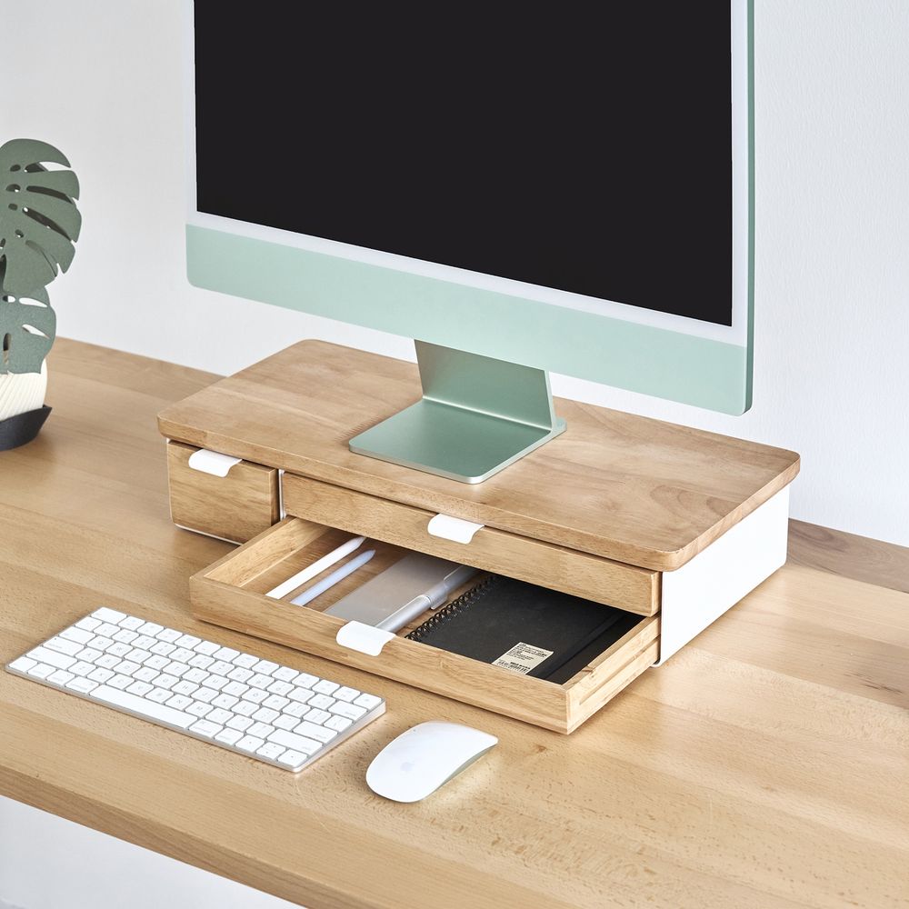 Kệ màn hình ngăn kéo Aura - By NiceDesign (Size L-4 ngăn kéo - White - Natural Rubber - Mới, Full box, Chính hãng)