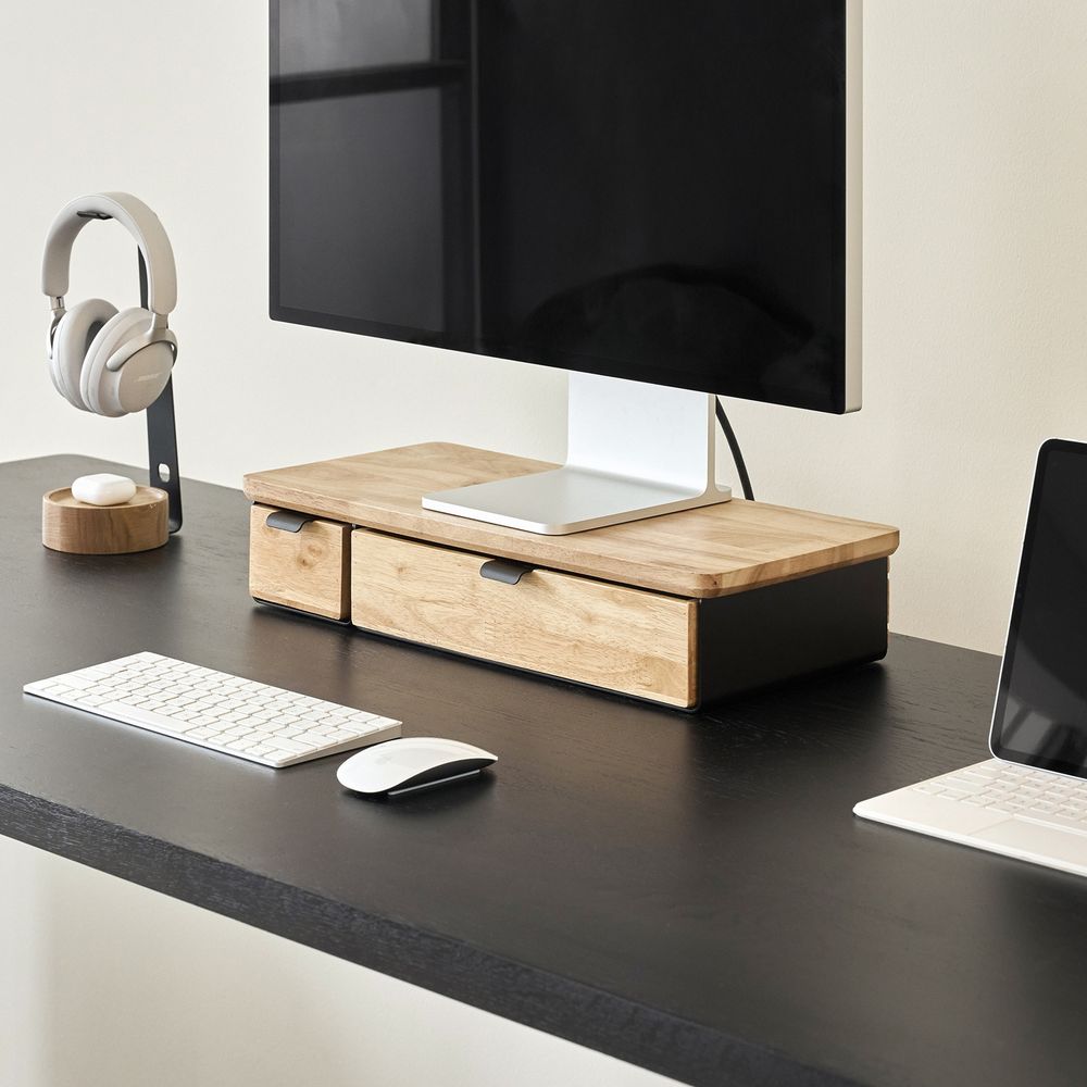 Kệ màn hình ngăn kéo Aura - By NiceDesign (Size L-2 ngăn kéo - Black - Natural Rubber - Mới, Full box, Chính hãng)
