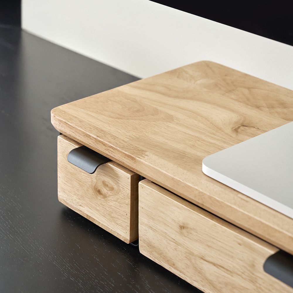 Kệ màn hình ngăn kéo Aura - By NiceDesign (Size L-2 ngăn kéo - Black - Natural Rubber - Mới, Full box, Chính hãng)