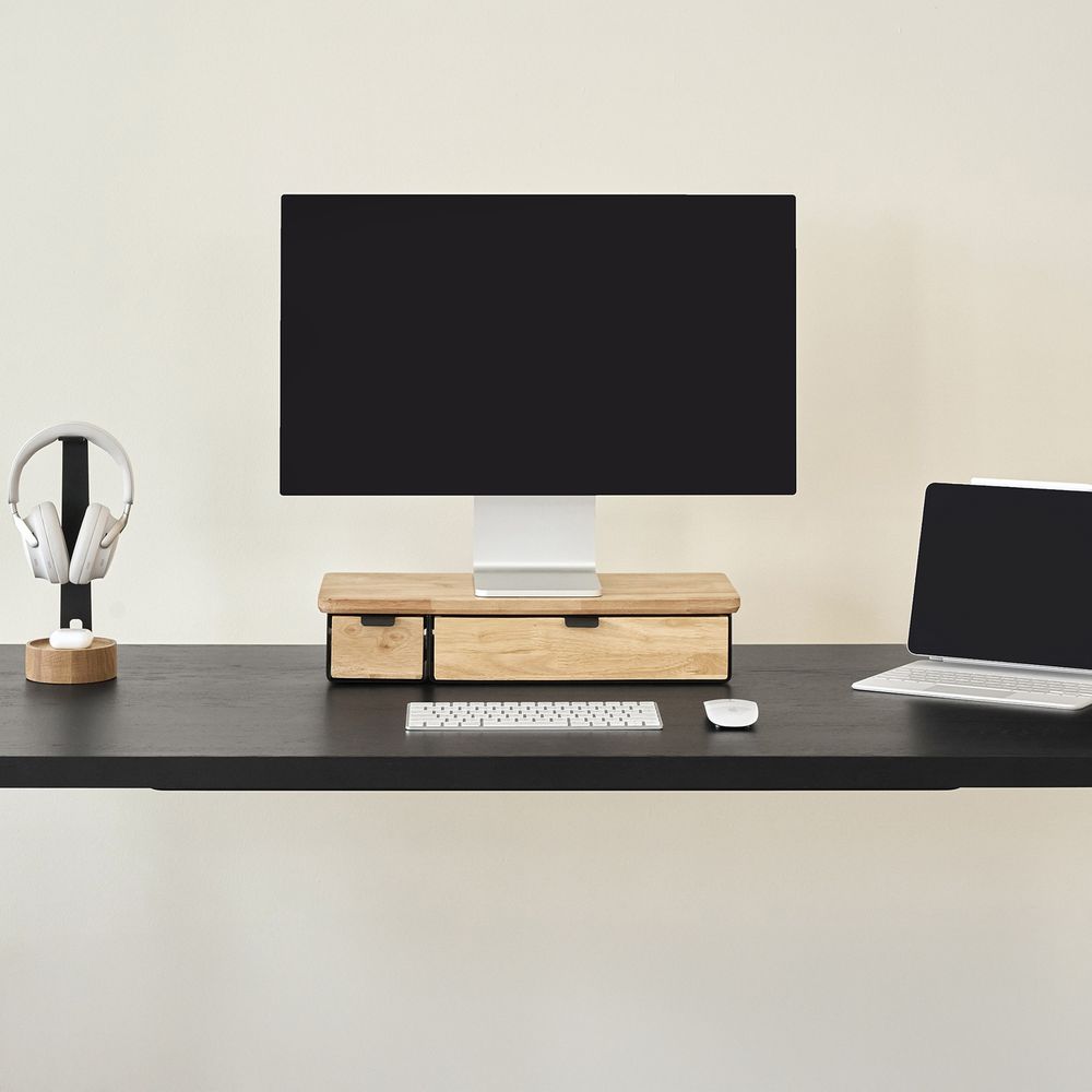 Kệ màn hình ngăn kéo Aura - By NiceDesign (Size L-2 ngăn kéo - Black - Natural Rubber - Mới, Full box, Chính hãng)